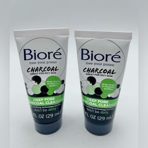 Biore Deep Pore Charcoal Cleanser Travel Size 29mL 1oz Lot of 2 New